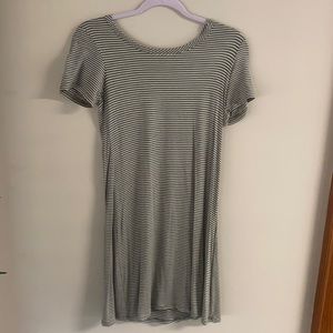 Olive green and cream striped dress